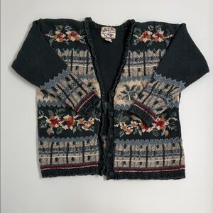 Vintage Heirloom Collectibles Floral Knit Cardigan Ramie Cotton Cottagecore L